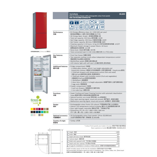 BOSCH 博世 KVN36IP3DK 雙門雪櫃 (玫瑰粉)