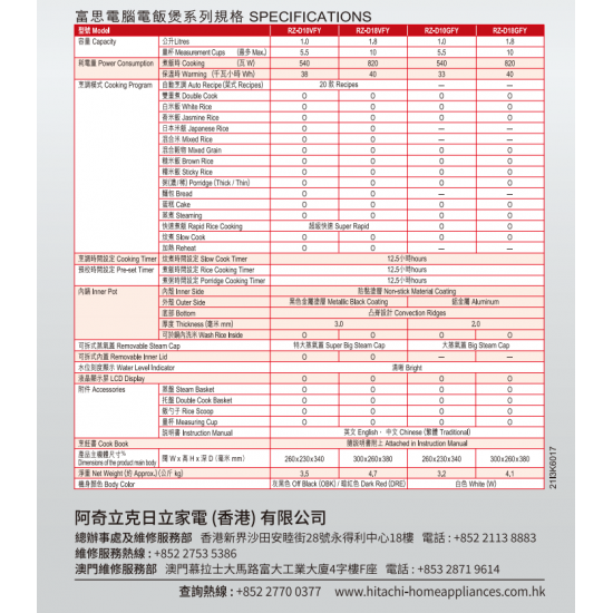 HITACHI 日立  RZ-D10GFY 西施電飯煲